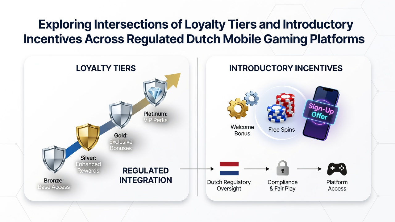 Illustratie van mobiele casino-interfaces met loyaliteitsniveaus en bonusstructuren in Nederlandse gamingplatforms