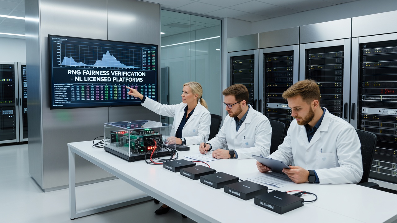 RNG testlaboratorium met computers en statistische analyses