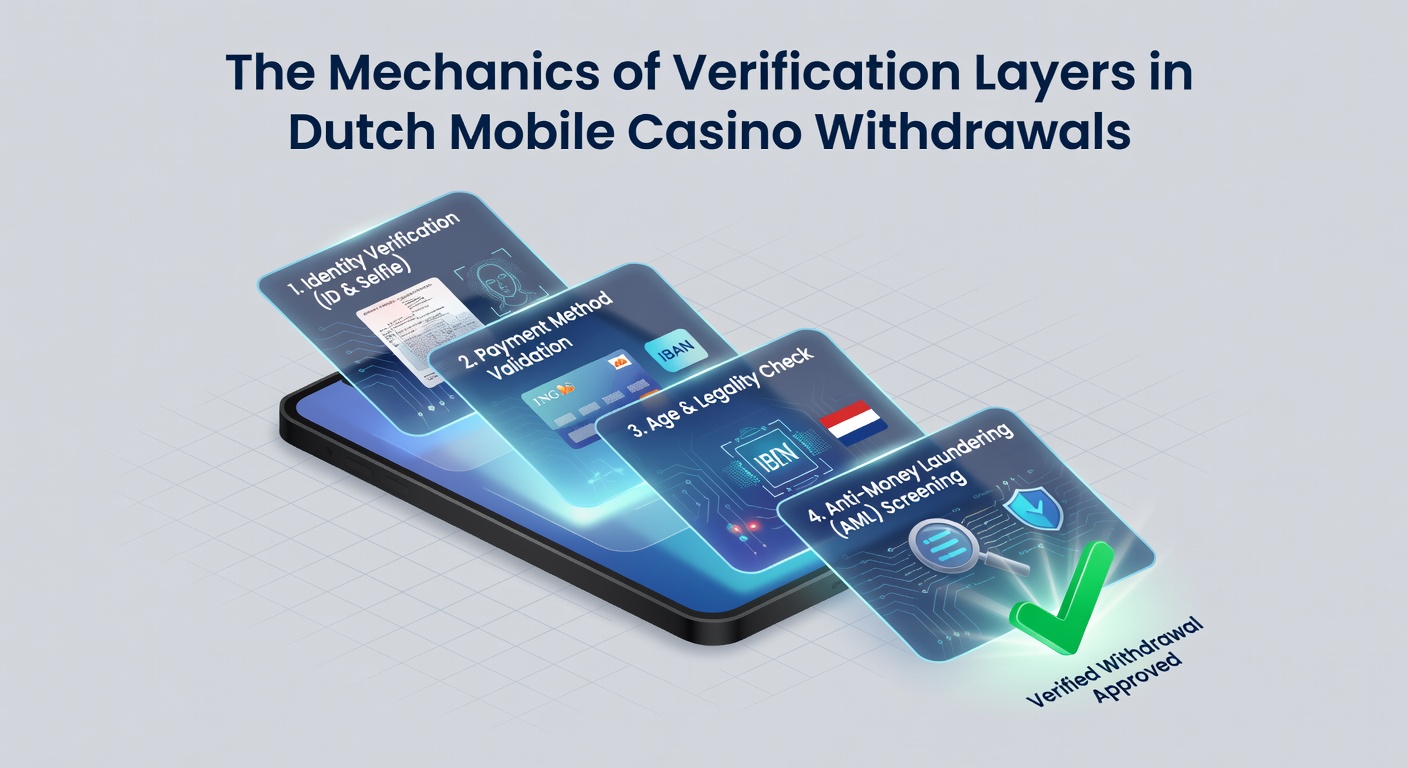 Illustratie van verificatieprocessen in mobiele casino-apps met beveiligingslagen en mobiele interface